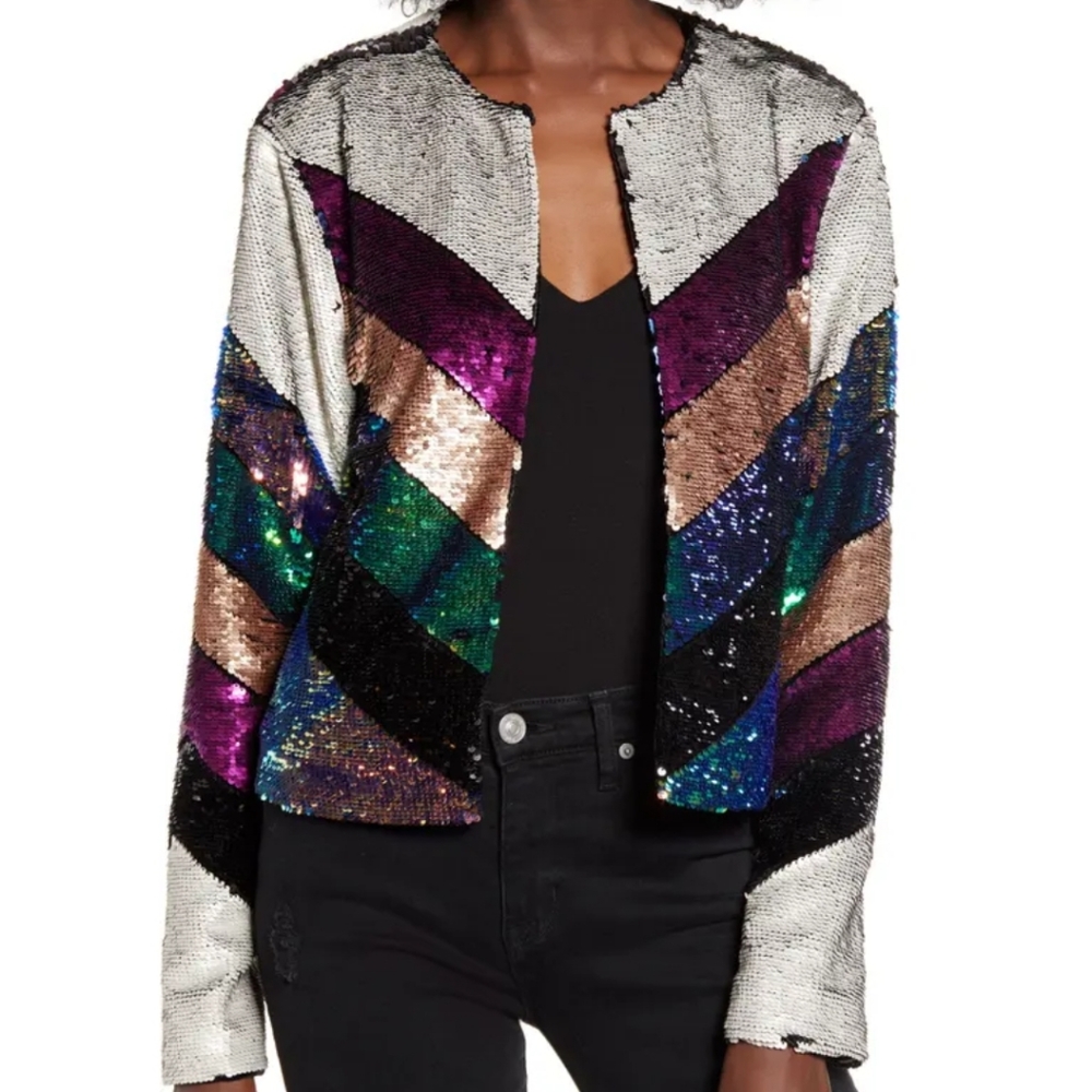 Blank NYC Sequin Chevron Blazer Disco Party Spakle